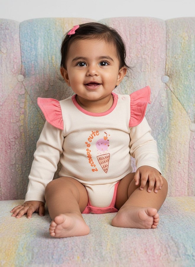 BONTOTS Infant Girls Sweet Treat Printed Organic Cotton Ruffle Bodysuit - Image 1